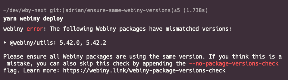 Webiny package versions check